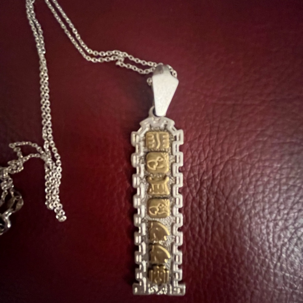 Vintage LAPIS brand Silver and Gold Cartouche Pendant w/Chain